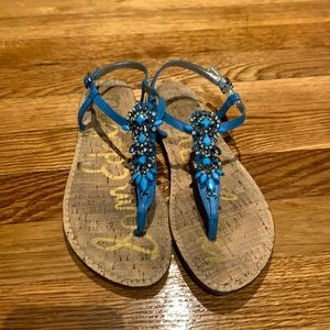 Sam Edelman Blue Jewel T-Strap Sandals